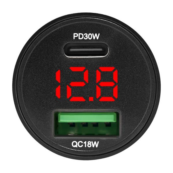 Купить Автомобильное зарядное устройство Brevia ePower DualMetal Display 48W 1xUSB-C+1xUSB-A, черный металлик