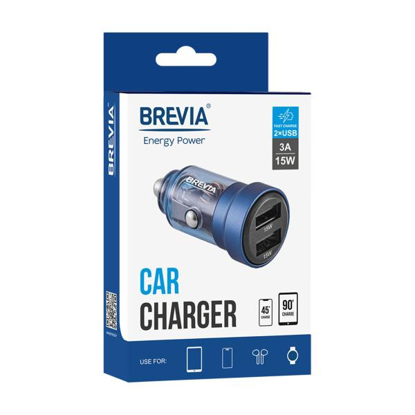 Купити Автомобільний зарядний пристрій Brevia ePower DualDrive 15W 2xUSB-A, прозорий синій