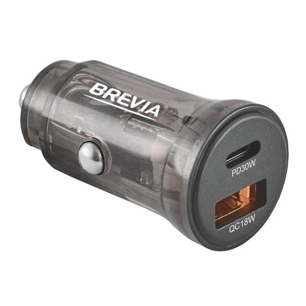 Купити Автомобільний зарядний пристрій Brevia ePower DualCharge 30W 1xUSB-C+1xUSB-A, прозорий чорний