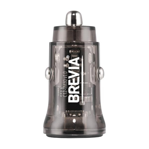 Купити Автомобільний зарядний пристрій Brevia ePower DualCharge 30W 1xUSB-C+1xUSB-A, прозорий чорний