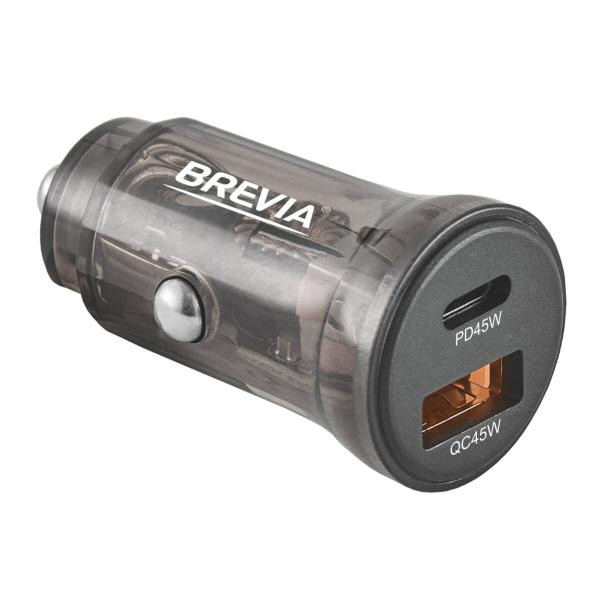 Купити Автомобільний зарядний пристрій Brevia ePower DualCharge 45W 1xUSB-C+1xUSB-A, прозорий чорний