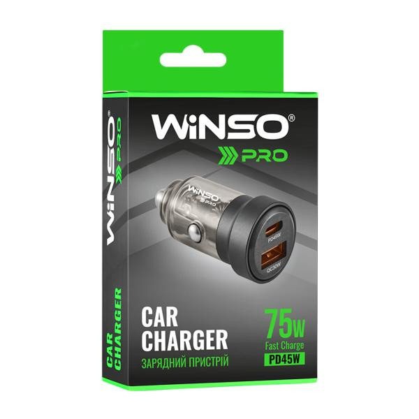 Купить Автомобильное зарядное устройство для Winso PRO 75W 1xUSB-C+1xUSB-A, transparent