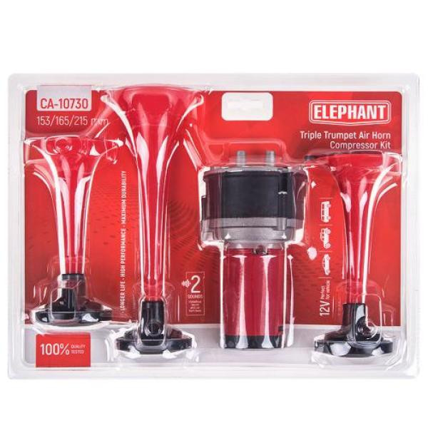 Купити Сигнал повітряний CA-10730/Еlephant/3-дудки пластик,червоний 12V/165мм,200мм,215мм