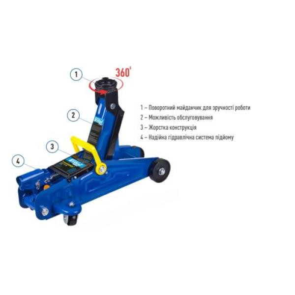 Купить Домкрат гідравлічний  підкатний 2 т коробка. Висота піднімання 125-300 мм 6.3 кг (IH-125300DP)