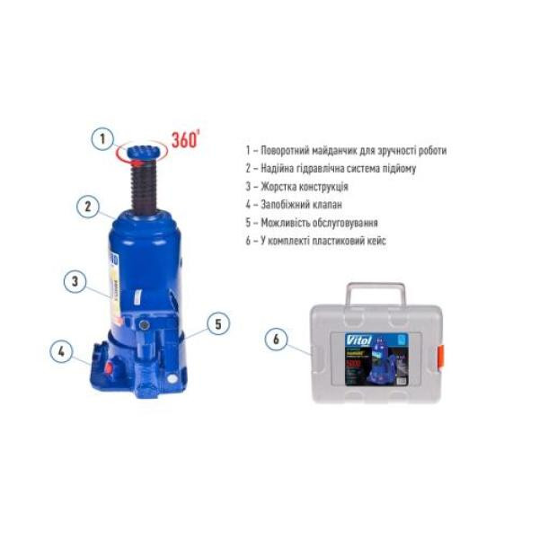 Купити Домкрат гідравлічний  телескоп  5 т валіза. Висота піднімання  185-358 мм 4,1кг Iron Hand (IH-185355D-K)