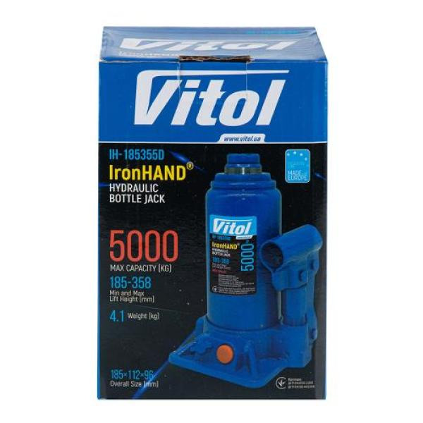 Купити Домкрат гідравлічний  телескоп  5 т картон. Висота піднімання  185-358 мм 4.1кг Iron Hand (IH-185355D)