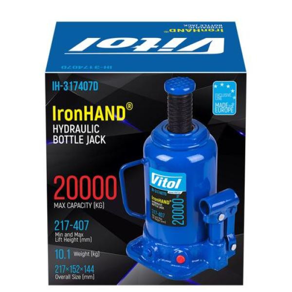 Купити Домкрат гідравлічний  телескоп  20 т картон. Висота піднімання  217-407 мм 9,7кг Iron Hand (IH-317407D)