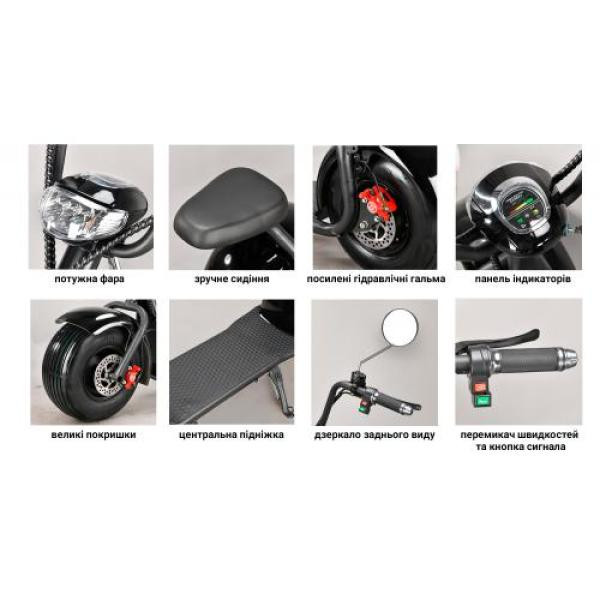 Купити Електроскутер Citycoco 1500W, 60V12Ah, Black