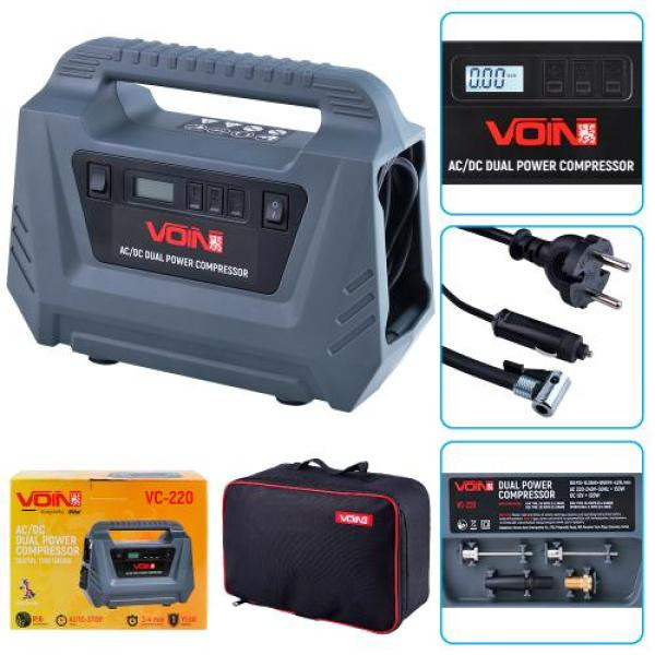 Купити Компресор автомобільний "VOIN" VC-220 116psi/10А/25л/AC /DC/Автостоп