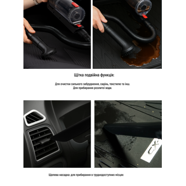 Купить Пилосос "VOIN" V-80CL 100W/АКБ-3х2000mAh/Turbo щітка/Led ліхтар/вологе та сухе чищення/сумка