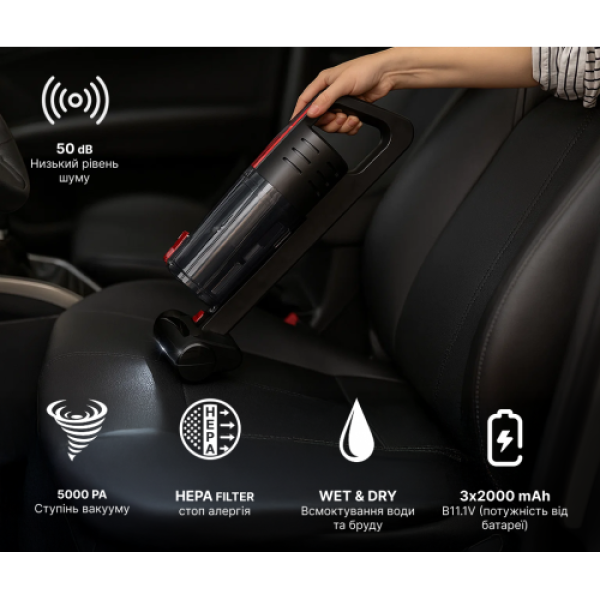 Купить Пилосос "VOIN" V-80CL 100W/АКБ-3х2000mAh/Turbo щітка/Led ліхтар/вологе та сухе чищення/сумка