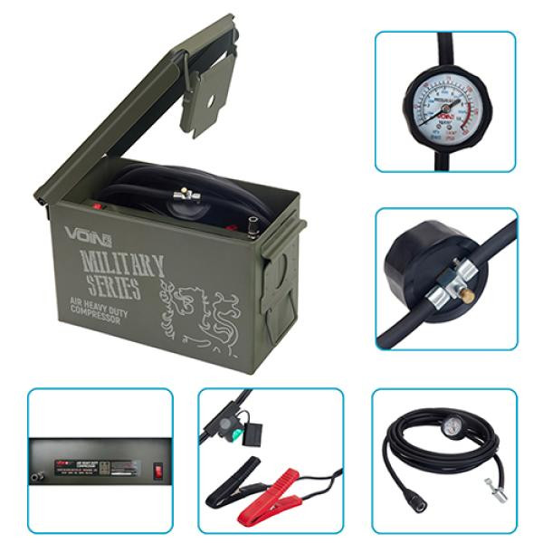 Купить Компресор автомобільний "VOIN" VM-070 "MILITARY SERIES" 150psi/25A/90л/клемми