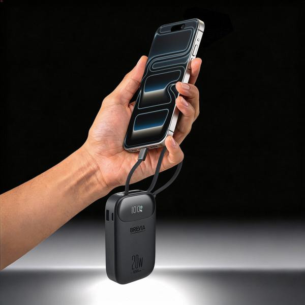 Купити Повербанк (Power Bank) Brevia ePower 10000mAh PD20W CompactMini LCD чорний + кабель