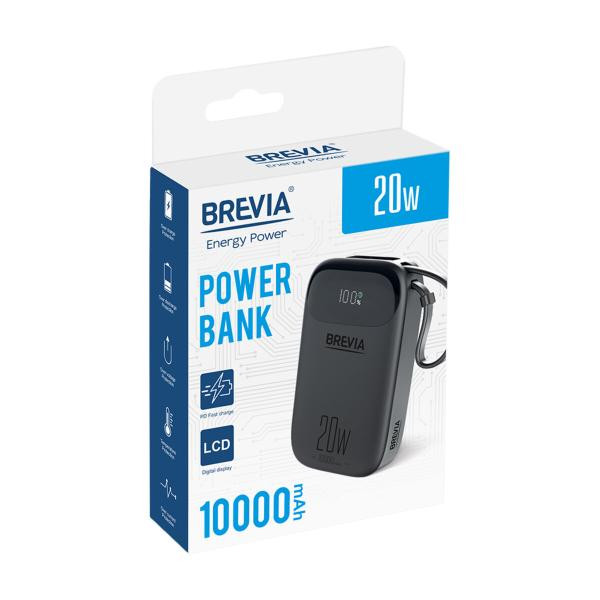 Купити Повербанк (Power Bank) Brevia ePower 10000mAh PD20W CompactMini LCD чорний + кабель