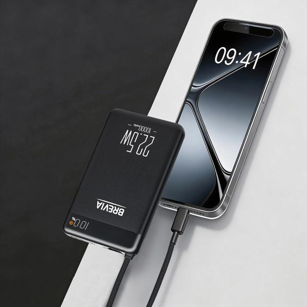 Купити Повербанк (Power Bank) Brevia ePower 10000mAh 22,5W SuperSlim LCD чорний металік + кабель