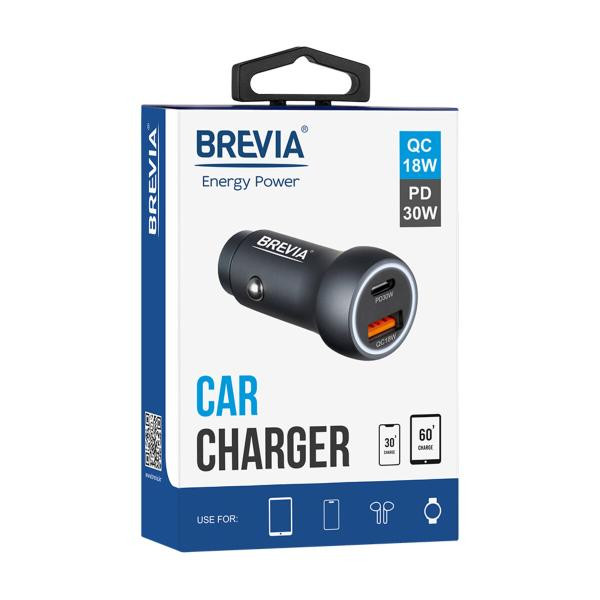 Купить Автомобільний зарядний пристрій Brevia ePower Dual Style Metal LED 48W 1xUSB-C+1xUSB-A