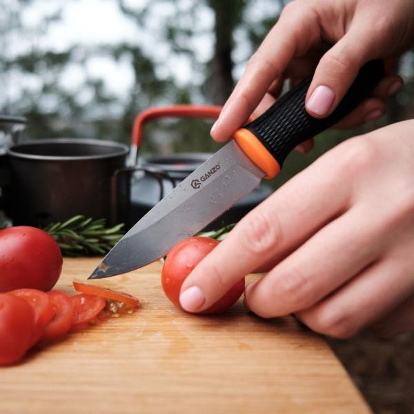 Buy Knife ganzo g806 -or orange with scissors