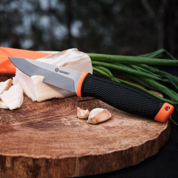 Buy Knife ganzo g806 -or orange with scissors