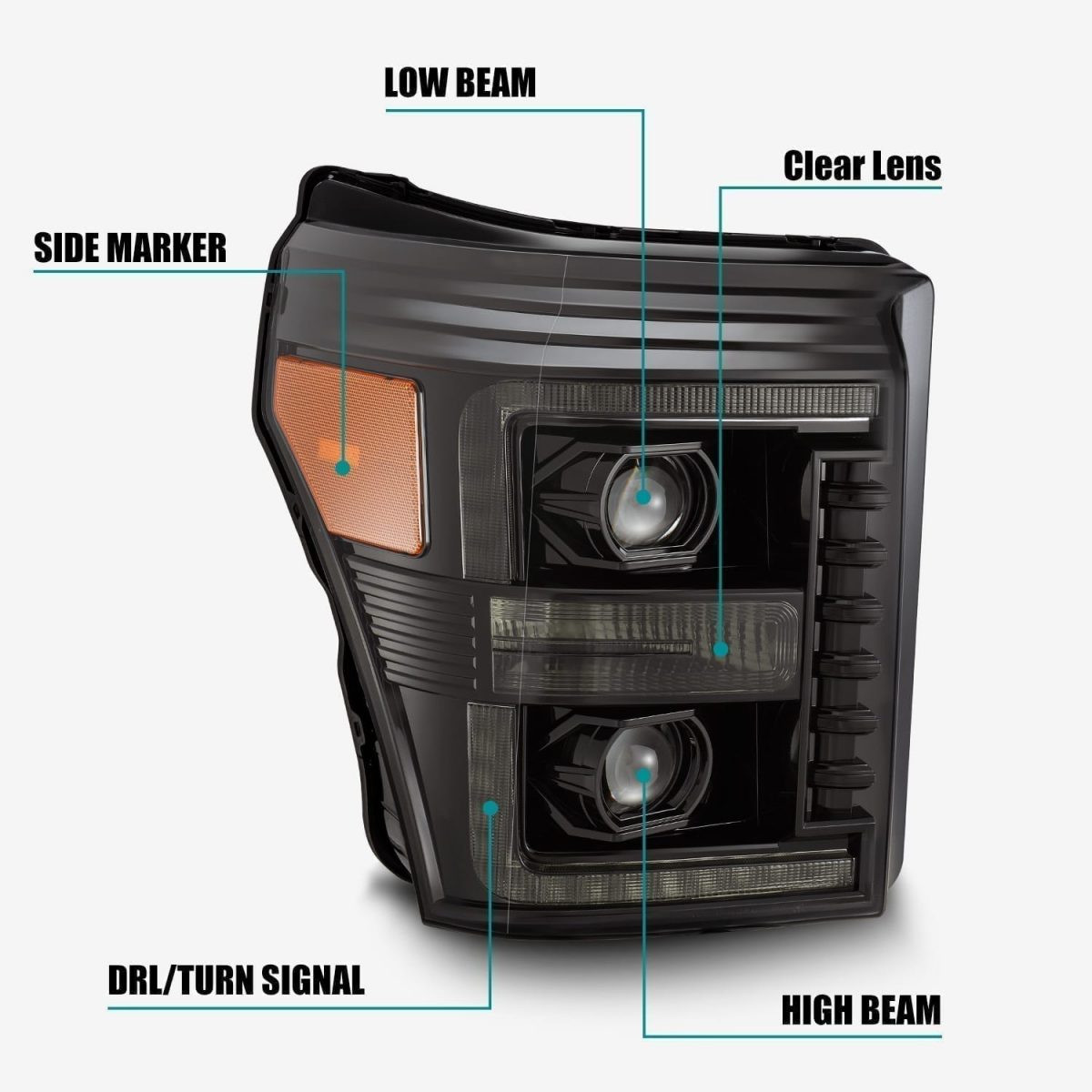 Купить Передние фары Ford Super Duty 2011-2016 PRO серия цвет Alpha-Black AlphaRex AHL-FD11-P-S-LB