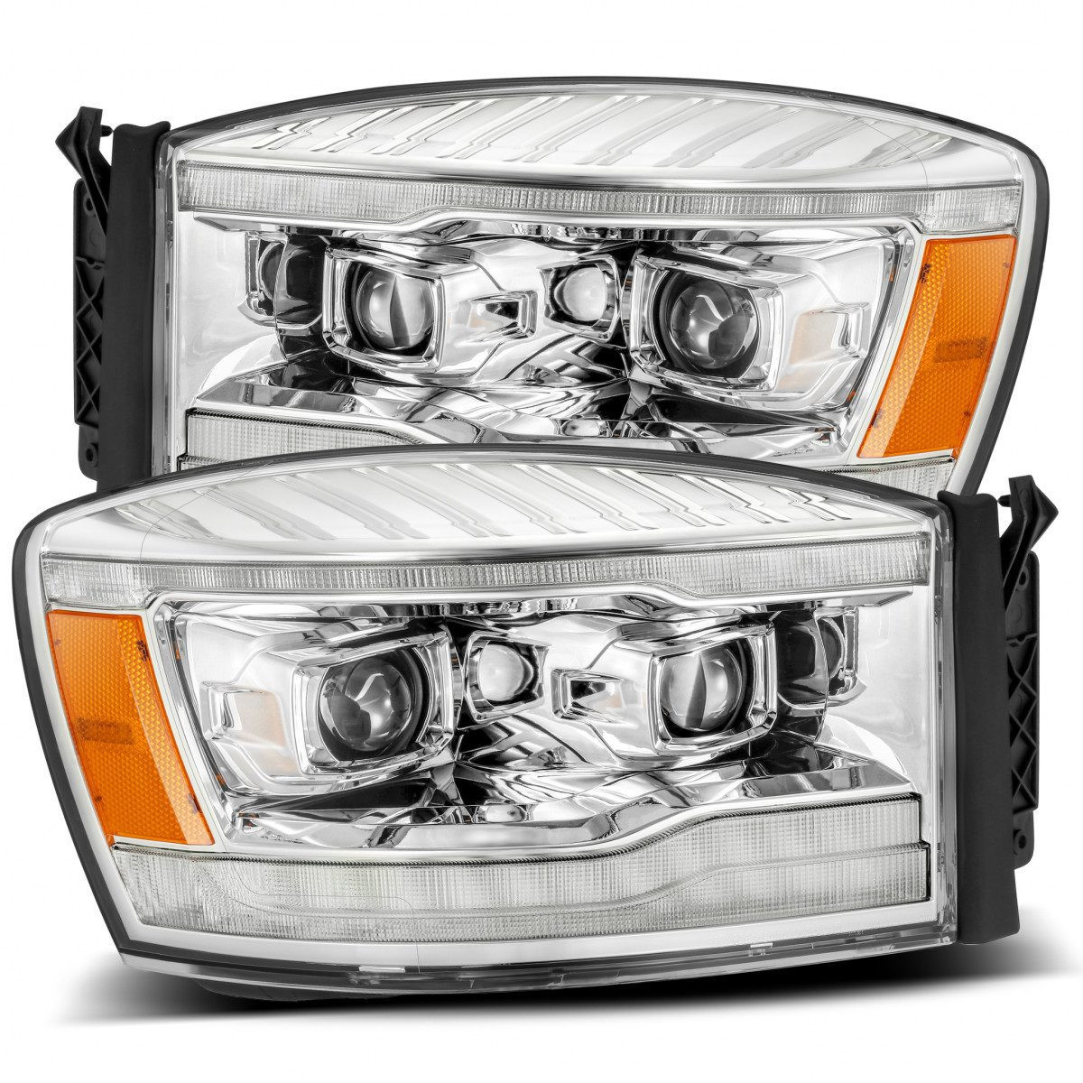 Купить Передние фары Dodge Ram 1500 Classic 2006-2008 LED LUXX серия хром AlphaRex AHL-DR06-PL-SA-C