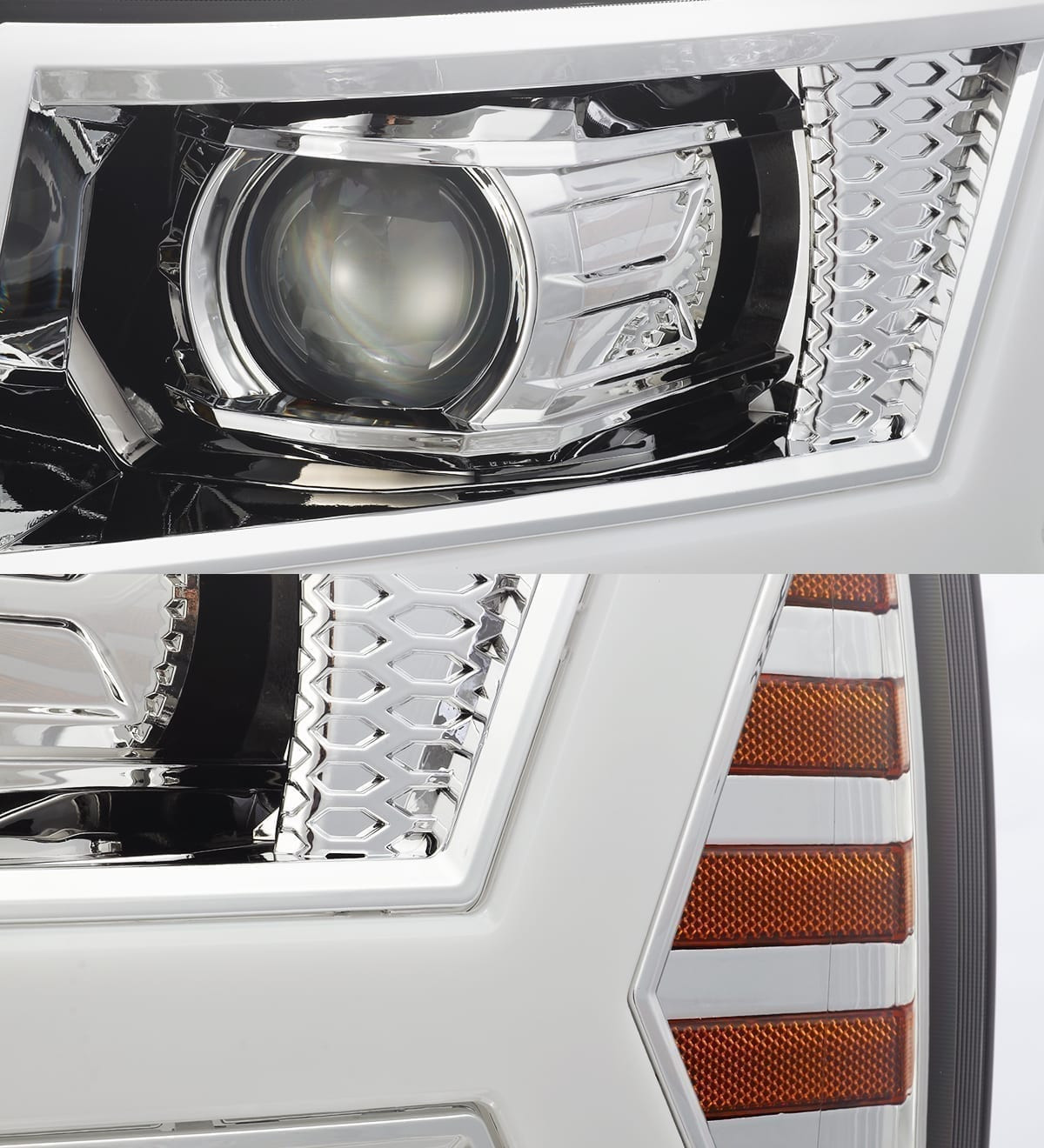 Buy Front headlights Chevrolet Silverado 2007-2013 LED LUXX CHRM CHROM ALPHARAREX AHL-CL07-PL-SA-C