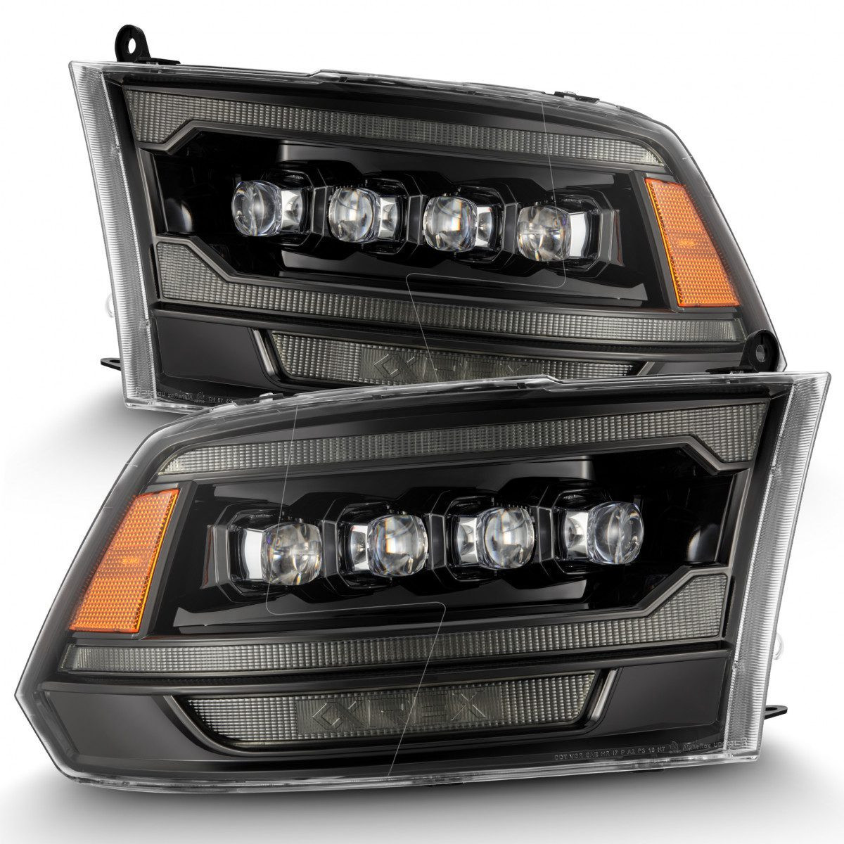 Buy Front headlights Dodge Ram 1500 Classic 2009-2023 Led G2 Style Nova Series Color ALPHA-BLACK ALPHAREX AHL-DR09-G5-N-FLB