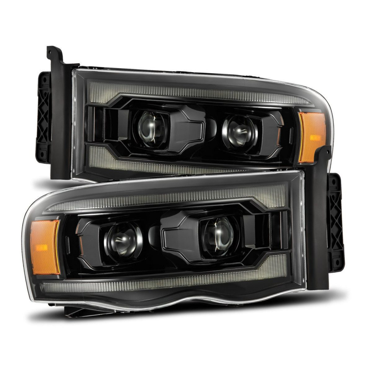 Buy Front headlights Dodge Ram 1500 Classic 2002-2005 LED LUXX Series Color ALPHA-BLACK ALPHAREX AHL-DR02-PL-SA-FLB