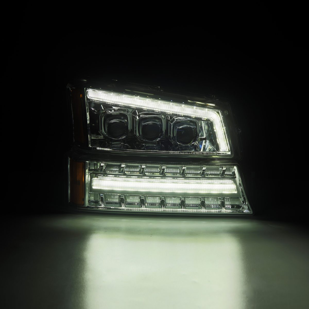 Buy Front headlights Chevrolet Silverado 2003-2006 LED NOVA CHRM CRME ALPHARAREX AHL-CL03-N-C