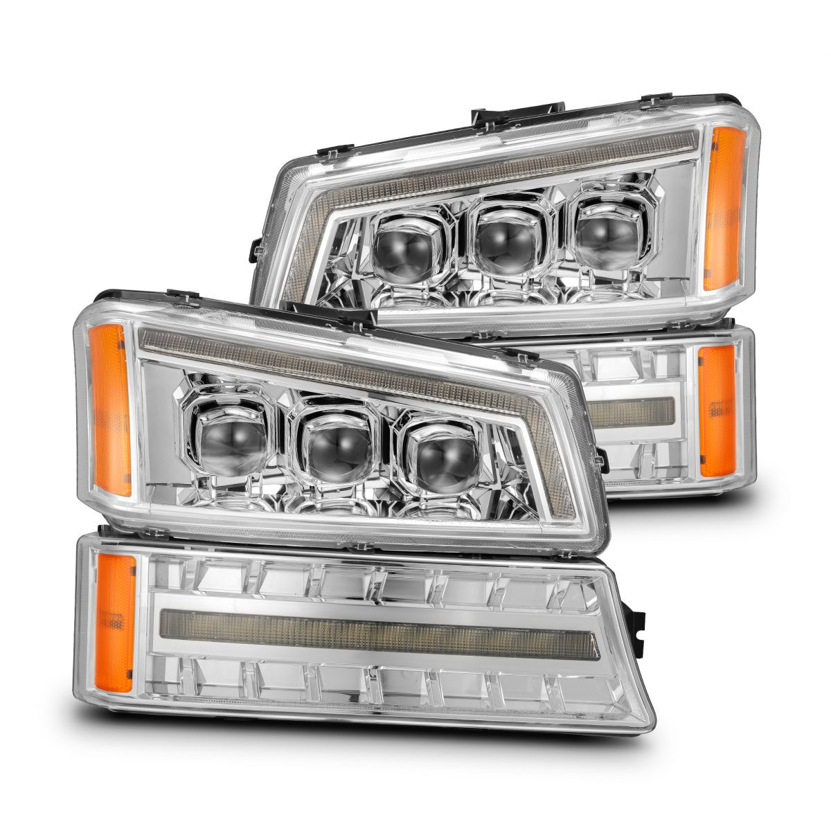 Buy Front headlights Chevrolet Silverado 2003-2006 LED NOVA CHRM CRME ALPHARAREX AHL-CL03-N-C