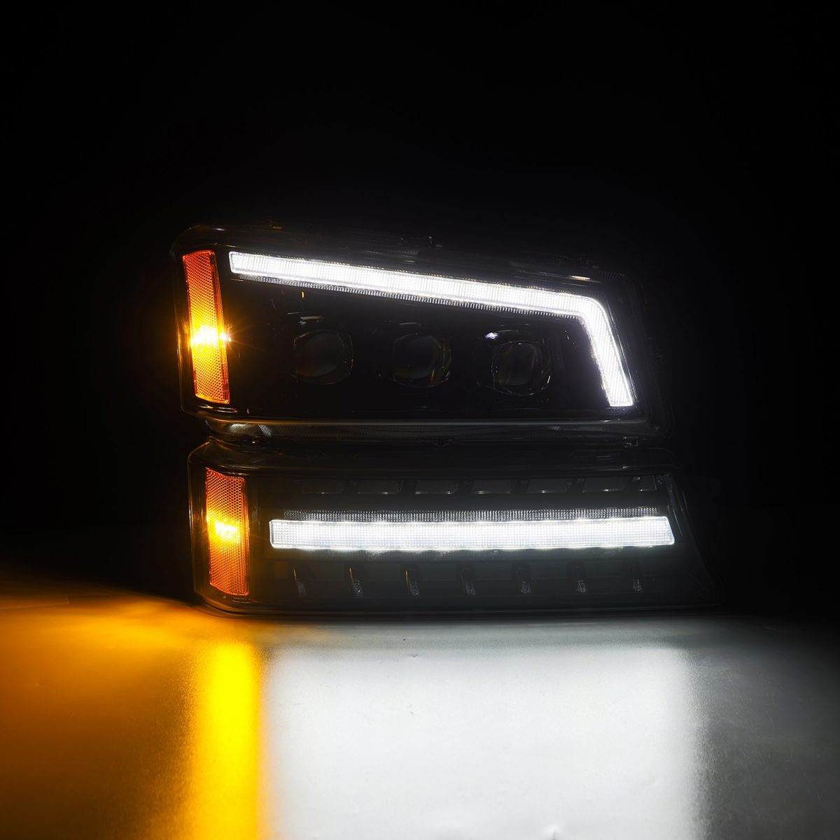 Buy Front headlights Chevrolet Silverado 2003-2006 LED NOVA ALPHA-BLACK AHL-CL03-N-FLB Series