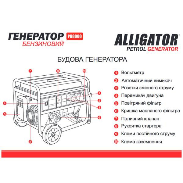 Купити Генератор Alligator бензиновий 6,5кВт (ном 6,0кВт)