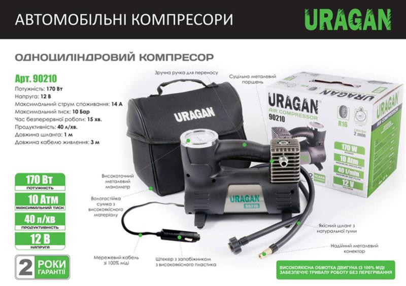 Buy Compressor Automobile Uragan 10 atm 40 l/min 170 W