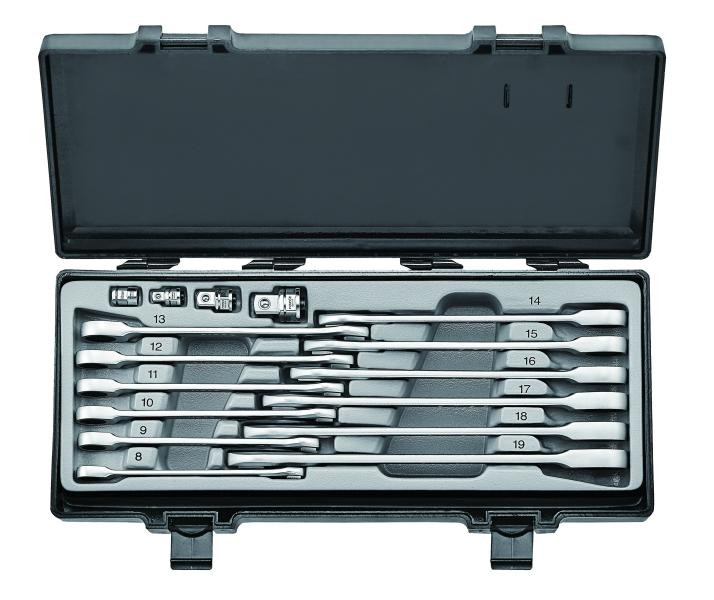 Купить Набор ключей рожково-накидных трещоточных, прямых+адаптеры 16 пр. (8-19 мм) (FORCE 5164)