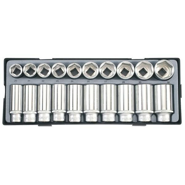 Купити 1/2" Набор головок 6-гр. коротких и глубоких 20 пр. (в ложементе) (FORCE T4203)
