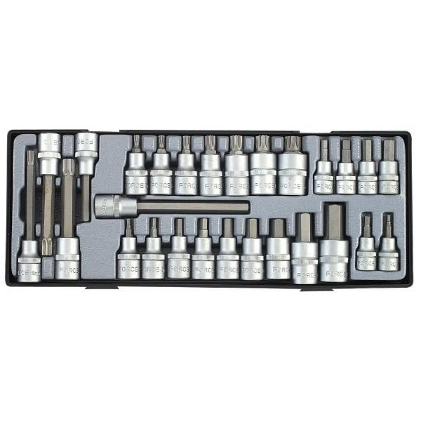 Купити 3/8", 1/2" Набор головок-бит 6-гр. (HEX) и Spline 27 пр. (в ложементе) (FORCE T4281)