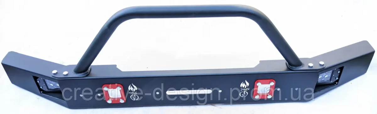 Купити Передній силовий бампер з кенгурятником CreativeGarage для Нива 2121-21217 без платформи під лебідку CampFire 1.1D
