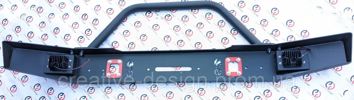 Купити Передній силовий бампер з кенгурятником CreativeGarage для Нива 2121-21217 без платформи під лебідку CampFire 1.1D