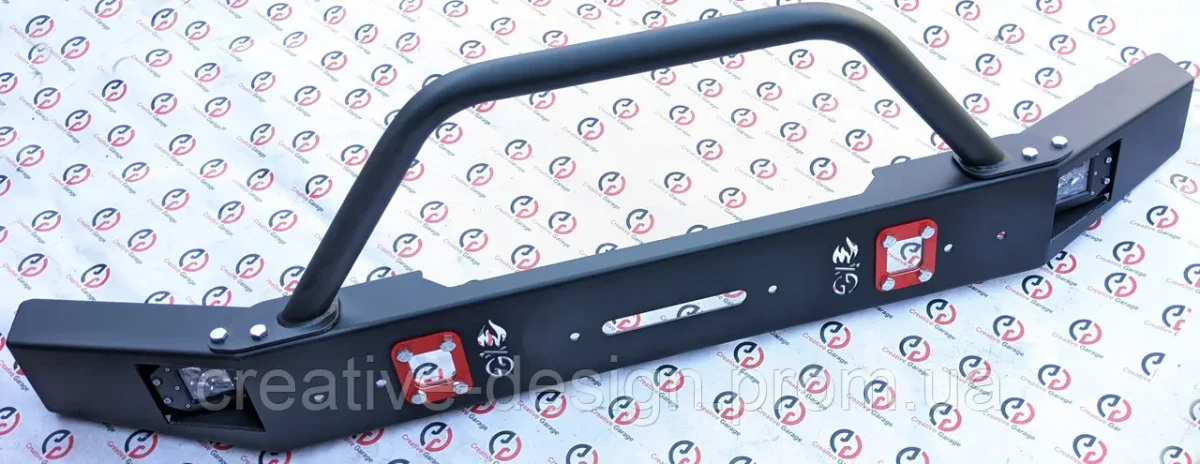 Купити Передній силовий бампер з кенгурятником CreativeGarage для Нива 2121-21217 без платформи під лебідку CampFire 1.1D