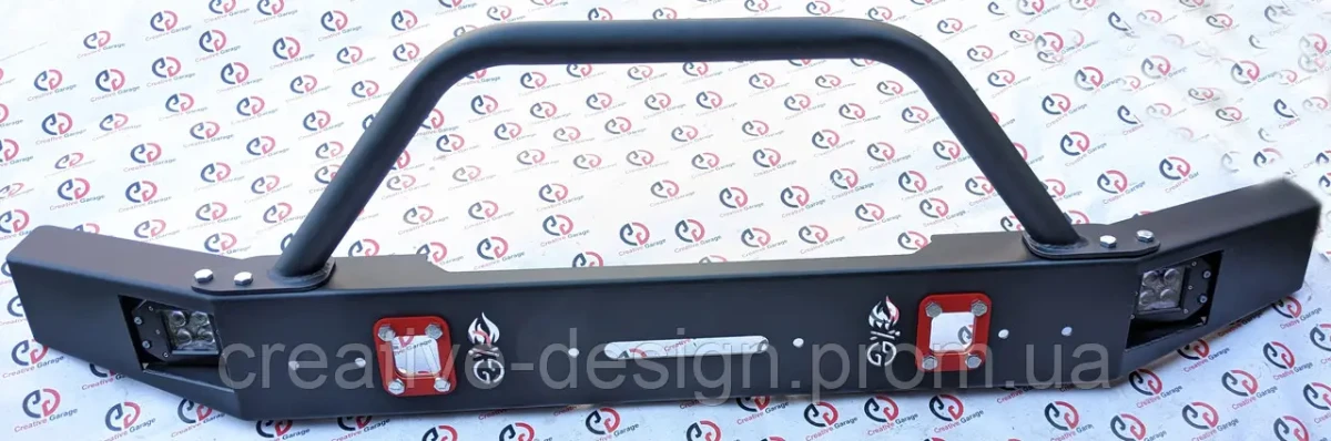 Купити Передній силовий бампер з кенгурятником CreativeGarage для Нива 2121-21217 без платформи під лебідку CampFire 1.1D