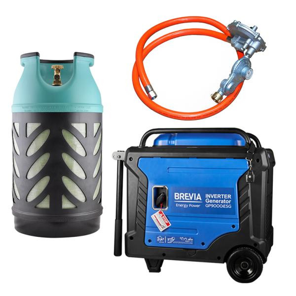 Купить Комплект генератор инверторный газобензиновый Brevia 8,0 кВт (ном 7,5 кВт) с электростартером + газовый баллон Nord Camp 24.5л