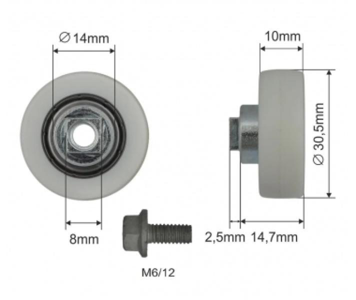 Купить Ролик зсувного даху Ø30,5x10x14,7 Цинк Польща (1804324302)