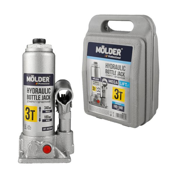 Купить Домкрат гидравлический бутылочный Molder 3т 180-340мм в кейсе