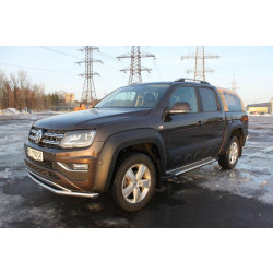Купить Боковые пороги Allmond Grey (2 шт, алюм) для Volkswagen Amarok 2010-2022 гг