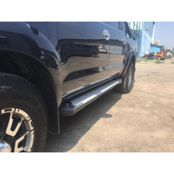 Купить Боковые пороги Allmond Grey (2 шт., алюминий) для Toyota Hilux 2006-2015 гг