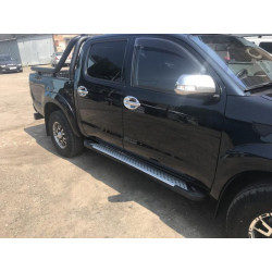 Купить Боковые пороги Allmond Grey (2 шт., алюминий) для Toyota Hilux 2006-2015 гг