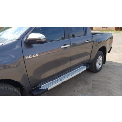Купить Боковые пороги Allmond Grey (2 шт., алюминий) для Toyota Hilux 2015- гг