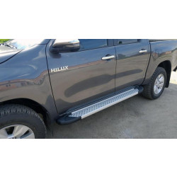 Купить Боковые пороги Allmond Grey (2 шт., алюминий) для Toyota Hilux 2015- гг