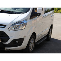 Купить Боковые пороги Allmond Black (2 шт., алюминий) Длинная база для Ford Custom 2013-2022 гг