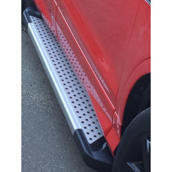 Купить Боковые пороги Allmond Grey (2 шт, алюм.) С черной листвой на дверях для Ford Kuga/Escape 2013-2019 гг