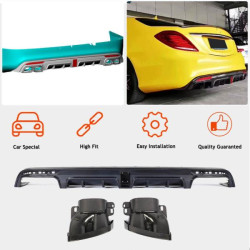 Купить Диффузор заднего бампера с насадками (для S63 AMG 2014-2017, Карбон) для Mercedes S-сlass W222